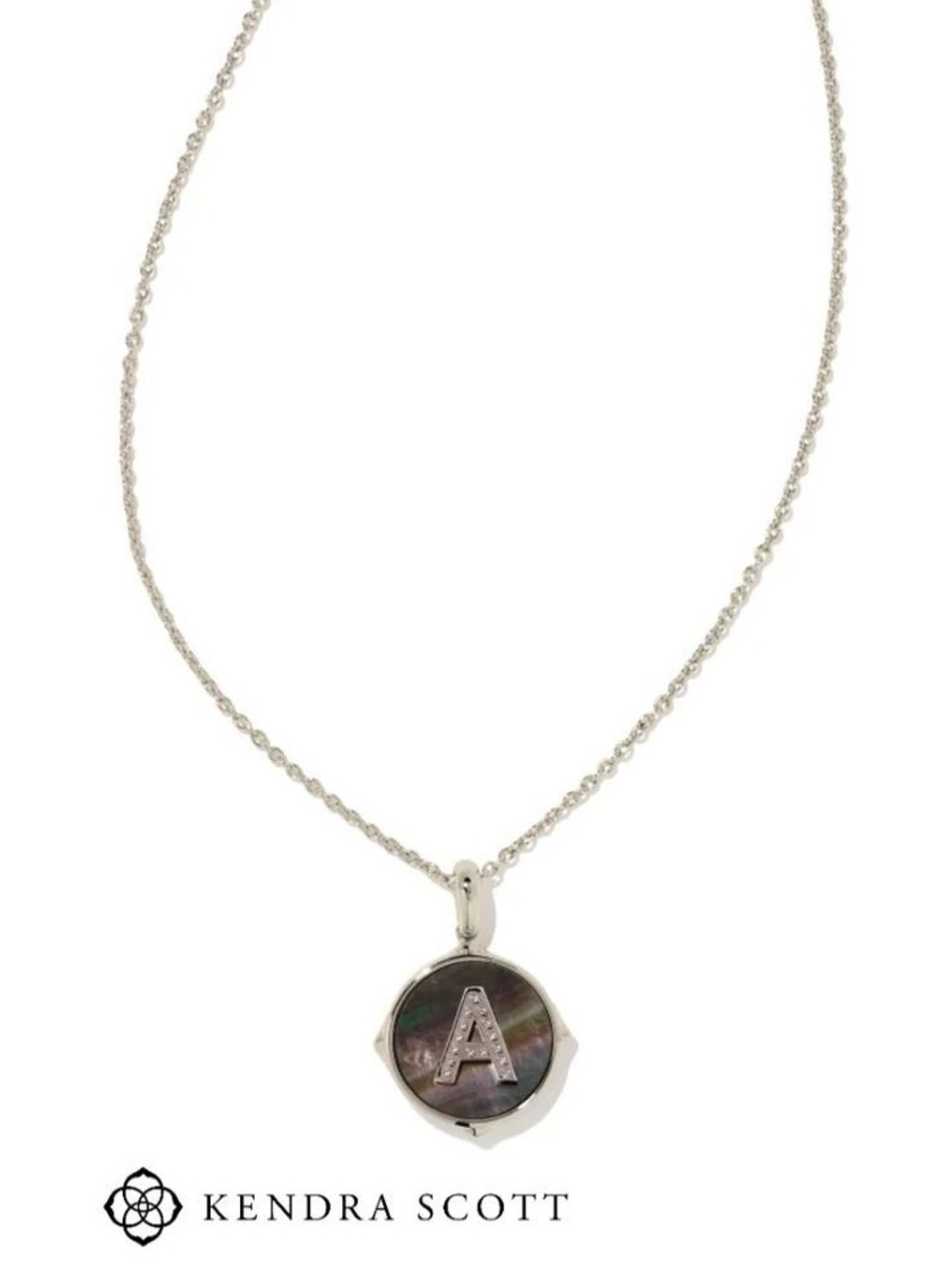 Kendra Scott Silver Disc Initial 'A' Pendant Necklace in Abalone